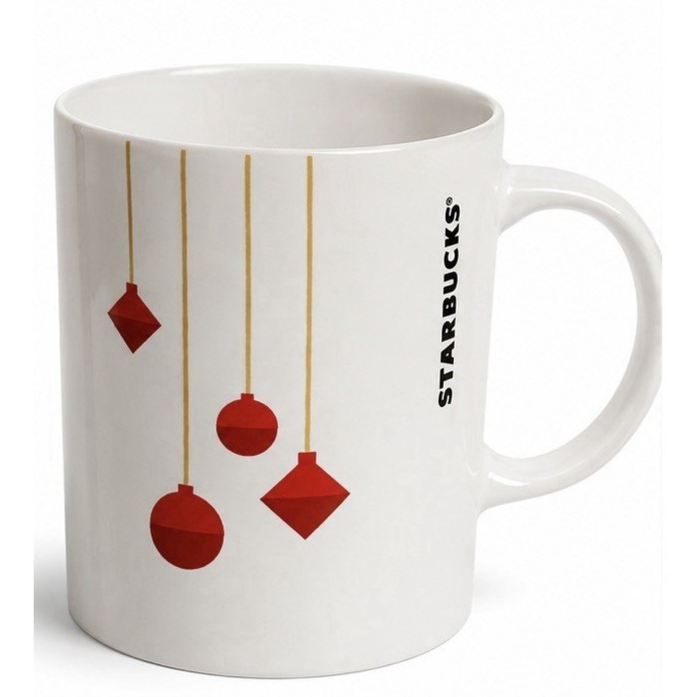 Starbucks Christmas‎ Ornament Mug White Red Gold Holiday Coffee Cup 10.8 oz